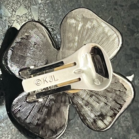 Kenneth J Lane KJL vintage gold pearl crystal silver clip on floral earrings QVC - Picture 5 of 5